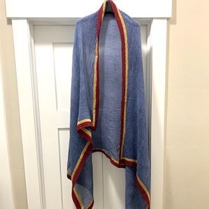 Colorblock Handmade Vintage Style Large Size Shawl/Wrap With Pleated Textured